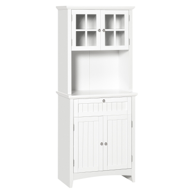 HOMCOM Kitchen Buffet and Hutch Wooden Storage Cupboard with Framed Glass Door, 68.6W x 40D x 164Hcm-White