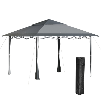 Outsunny 4 x 4m Pop-up Canopy Gazebo Tent with Roller Bag & Adjustable Legs Outdoor Party, Steel Frame, Dark Grey