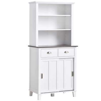 HOMCOM Kitchen Buffet and Hutch w/Three Open Shelf Space, Sideboards & Anti-Topple, 76Wx 48D x 169Hcm-White