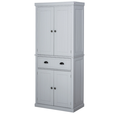 HOMCOM MDF Freestanding Kitchen Storage Cabinet w/ 2 Drawers 2 Cupboards Adjustable Shelves Anti-Tilt Safety Elegant Traditional Design, 183H x 76.2W x 40.2Dcm-Grey