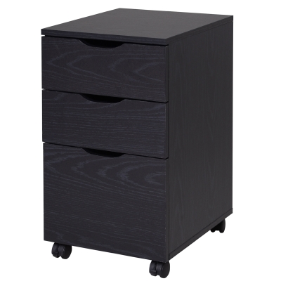 HOMCOM Cassettiera da Ufficio 3 Cassetti con Rotelle, Mobiletto Schedario, Nero