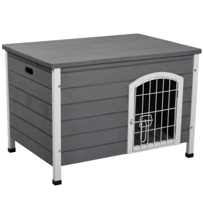 PawHut Cuccia per Cani da Esterno in Legno Impermeabile con Porta Richiudibile, 80x55x53.5cm - Grigio
