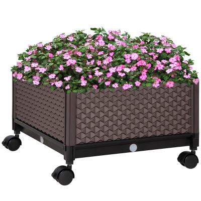Outsunny Hochbeet mit Rollen und Abflusslöchern Blumenkasten, 50 x 50 x 33 cm, Kunststoff, Braun