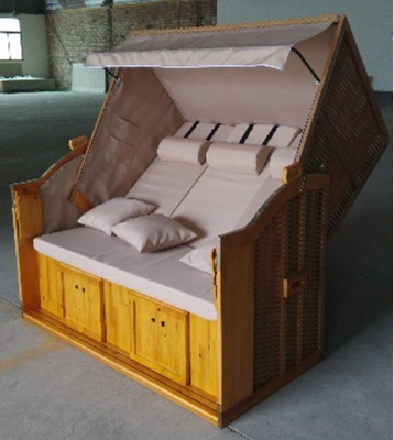 Outsunny Strandkorb Zweisitzer, PE-Rattan+Metall+Massivholz, Gelb+Beige, 150 x 79 x 160 cm