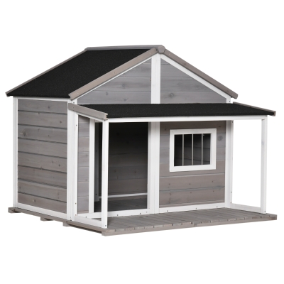PawHut Hundehütte im Landhausstil Grau+Weiß 127 x 112 x 109 cm