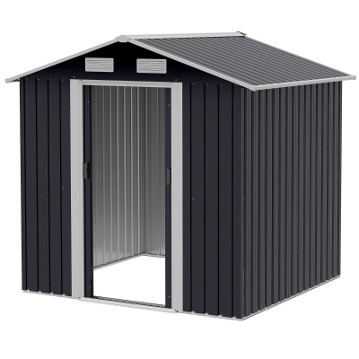 Outsunny Capanno da Giardino 2x1.5x1.9m in Acciaio Zincato, Doppia Porta Scorrevole e 4 Prese d'aria