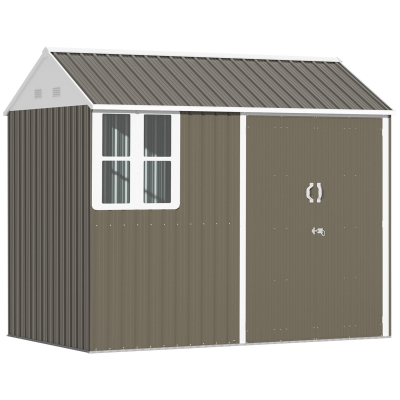 Outsunny 5.6 x 8.4ft Corrugated Steel Latched Door Garden Shed - Grey