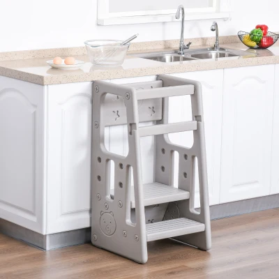 HOMCOM Kids Step Stool Adjustable Non-Slip Mat Grey