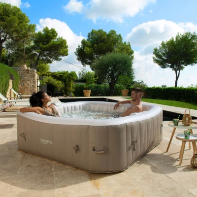 Outsunny Spa Gonflable Carré 2 Places PVC Taupe Chauffant 140 Buses