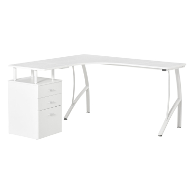 HOMCOM biurko w kształcie litery L z szufladami wykonanymi z materiału MDF metal narożnik do domowego biura miejsce pracy w stylu industrialnym kolor biały 143,5 x 143,5 x 76 cm