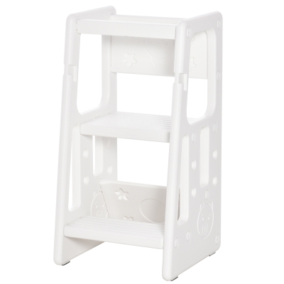 HOMCOM Kids Step Stool Adjustable Standing Platform Toddler Kitchen Stool, White