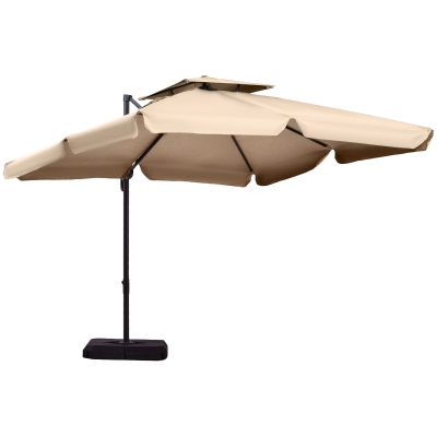 Outsunny parasol, parasol na wsporniku, UV50+, z podstawą, 4 obciążniki, aluminium, kolor: khaki