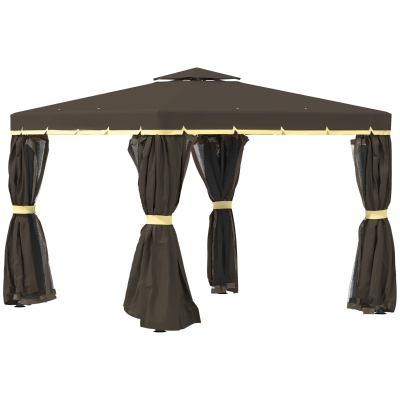 Outsunny Cenador de Jardín 3x3 m Pabellón de Aluminio Exterior con Doble Techo de Ventilación 4 Cortinas Laterales y 4 Mosquiteras con Cremallera para Fiestas Eventos Patio Café