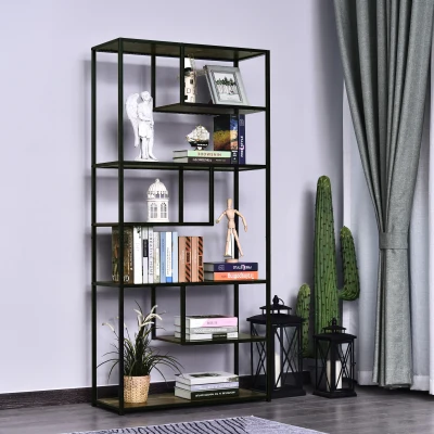 HOMCOM 6 Tier Bookcase, Industrial Tall Shelf Unit with Steel Frame for Home Office, Study, Living Room, Hallway, 82 x 33.5 x 175 cm, Rustic Brown and Black