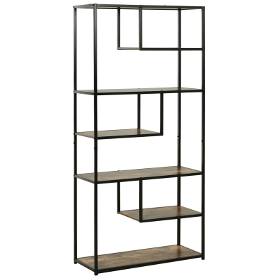 HOMCOM Steel Frame 6 Tier Staggered Display Shelf Black/Brown