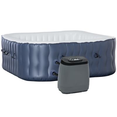 Outsunny Spa Hinchable Cuadrado para 4-6 Personas 930L Jacuzzi Hinchable 180x180x68 cm con 108 Chorros de Masaje Calefacción Control Remoto Filtro y Alfombra para Exteriores Azul