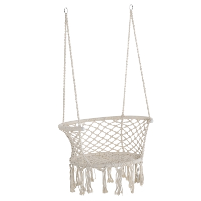 Outsunny Hanging Hammock Chair Cotton Rope Porch Swing with Metal Frame and Cushion, Large Macrame Seat for Patio, Garden, Bedroom, Living Room, Cream White