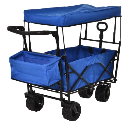 DURHAND Oxford Cloth Folding 2-Compartment Push/Pull Handle Trolley Cart Blue