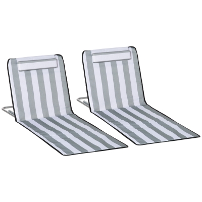 Outsunny Set Of 2 Beach Mat Seat Adjustable Back Metal Frame Fabric Cover Foldable w/ Bag