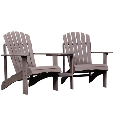 Outsunny Wooden Outdoor Double Adirondack Chairs with Center Table and Umbrella Hole