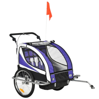 HOMCOM Trailer for Kids Steel Frame Children's 2-Seater Jogger Trailer Purple