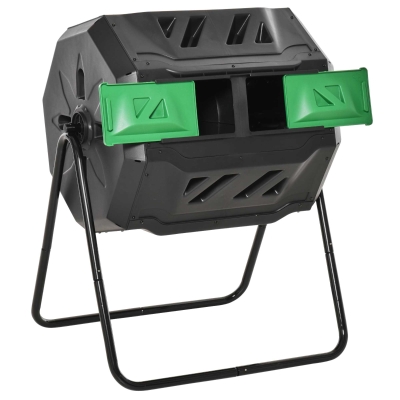 Outsunny Garden Compost Bin Dual Tumbler Rotating Outdoor Composter with Sliding Doors