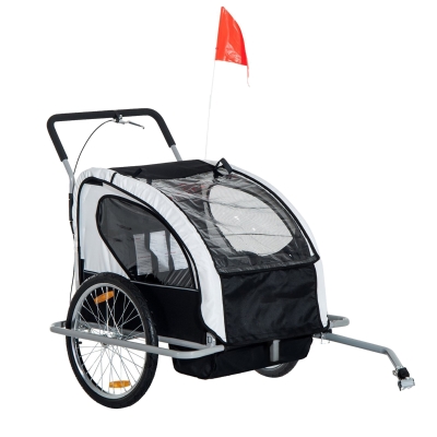 HOMCOM Trailer for Kids Child Bike Carrier, 2-Seater-Grey