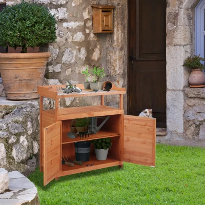 Outsunny Potting Bench Table Wooden 98x47cm with Storage
