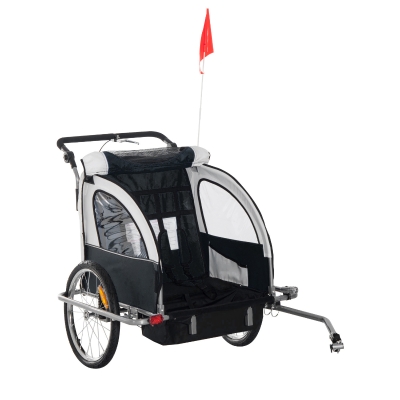 HOMCOM Trailer for Kids Child Bike Trailer,2-Seater-Black/White