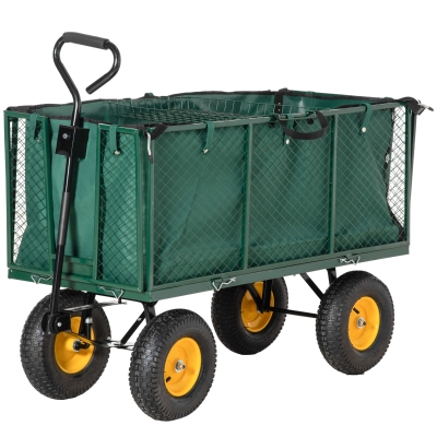 Outsunny New Garden Heavy Duty Utility 4 Wheel Trolley Cart Dump Wheelbarrow Tipper Truck