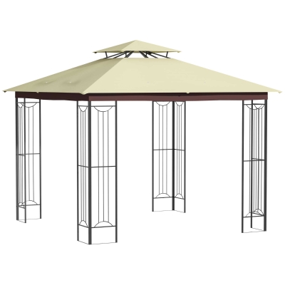 Outsunny Cenador de Jardín 3x3 m Pabellón para Exterior con Doble Techo de Ventilación y Marco de Acero Protección Solar para Fiestas Eventos Patio al Aire Libre Beige