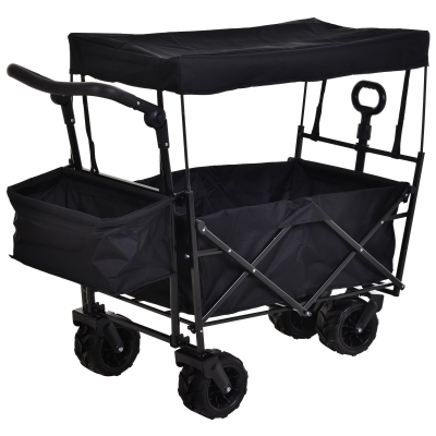 DURHAND Oxford Cloth Folding 2-Compartment Push/Pull Handle Trolley Cart Black