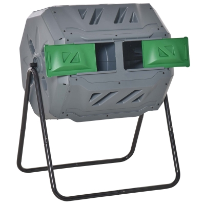 Outsunny Garden Compost Bin Dual Tumbler Rotating Outdoor Composter with Sliding Doors