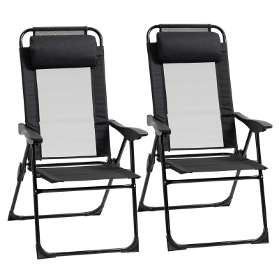Outsunny Set of 2 Portable Folding Recliner Outdoor Patio Adjustable Backrest, Black