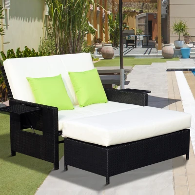 Outsunny Rattan 2-Seater Sofa Lounger Bed Black