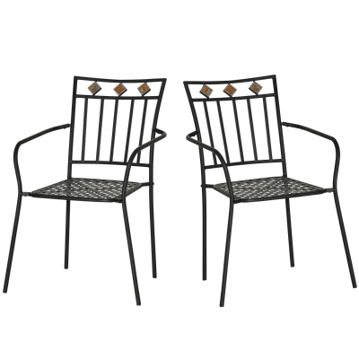 Outsunny Lot de 2 chaises de jardin en métal époxy façon fer forgé avec mosaïque - accoudoirs