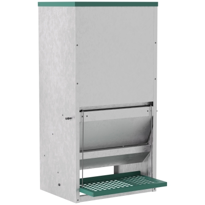 PawHut Comedero para Aves de Corral de 13,5L de Capacidad Comedero para Gallinas con Apertura Automática con Pedal 33,5x38,5x66 cm Plateado y Verde