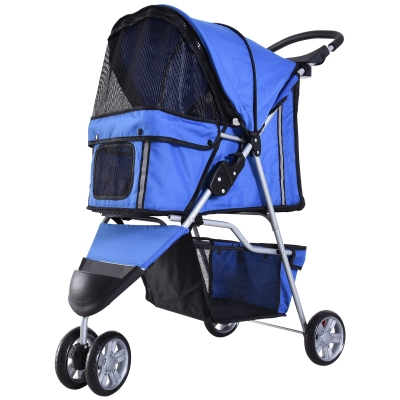 PawHut Dog Stroller Pushchair Oxford Cloth Three Wheel Pram Blue - Suitable for Small Pets