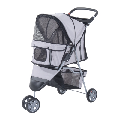 PawHut Dogs Stroller Pushchair Oxford Cloth Three Wheel Pram Grey - Suitable for Small Pets