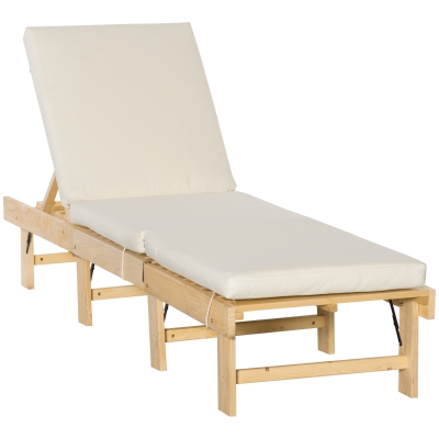Outsunny Bain de soleil transat pour jardin avec matelas rembourré - dossier réglable 4 positions - pliable - dim. 195L x 59l x 30H cm