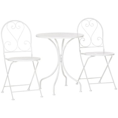 Outsunny Ensemble de jardin bistro 3 pièces 2 chaises pliantes et table ronde en métal époxy - blanc