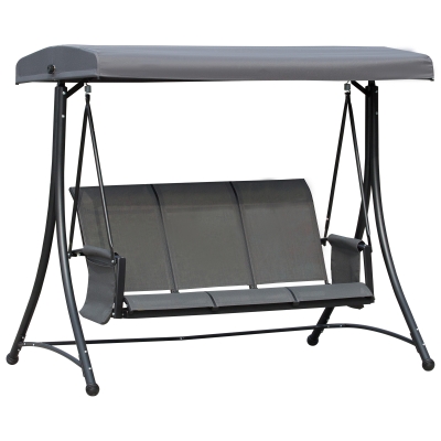 Outsunny Dondolo 3 Posti da Giardino o Terrazzo con Tettuccio Regolabile e Tasche Portaoggetti Grigio Scuro 196x128x172cm