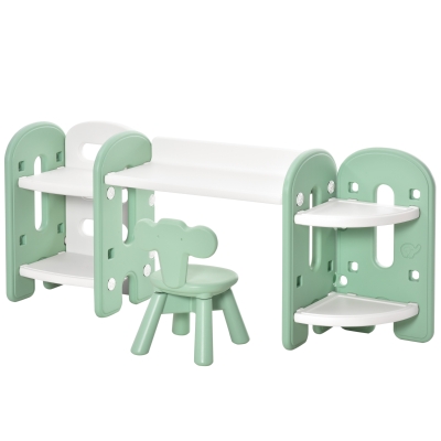 HOMCOM Kids Adjustable Table and Chair Set 2 Piece Green and white for 1-4 years old