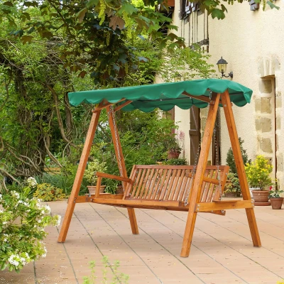 Outsunny 3-Seater Swing Chair Pinewood Green