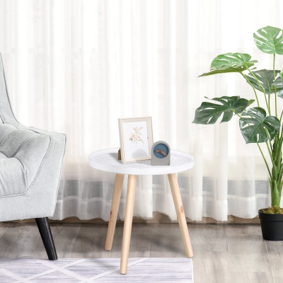 Masuta de cafea rotunda, pentru living, lemn alb si auriu