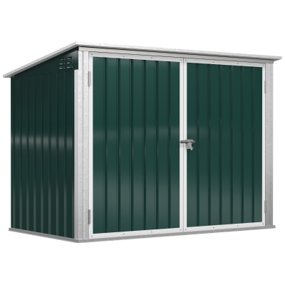 Outsunny Mülltonnenbox Gerätebox Müllbox Storer für 2 Mülltonnen abschließbar Stahl Grün 178,5 x 104,5 x 128,5/113 cm