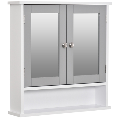 kleankin Bathroom Mirror Cabinet, Wall-Mounted Storage Organizer with Double Doors