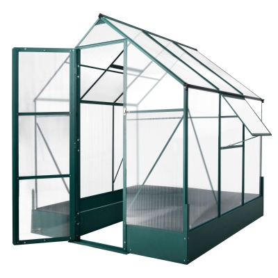 Outsunny Sera pentru Gradina din Policarbonat si Aluminiu, cu Ferestre si Vase, Baza Inclusa, 190x190x220cm