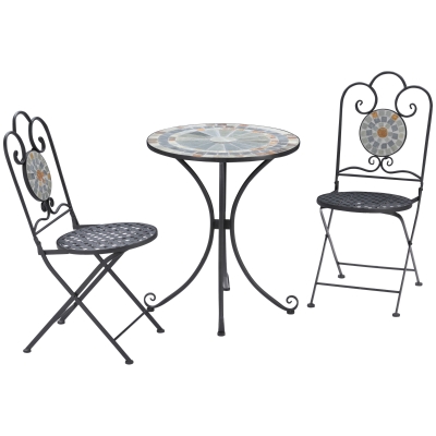 Outsunny Set da Giardino 3 Pezzi, 2 Sedie Pieghevoli e 1 Tavolo, Design a Mosaico, Grigio