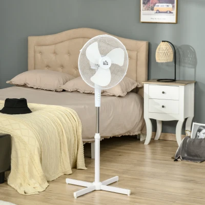 Ventilator de Podea cu 3 Viteze, Înălțime Reglabilă, 60x60x90-120 cm, Alb